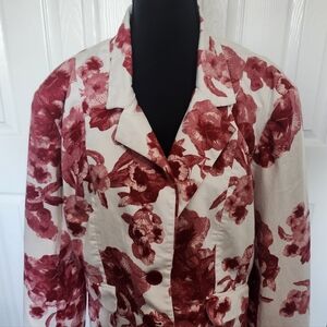 DStudio Size 14P White & Red Floral Print Blazer